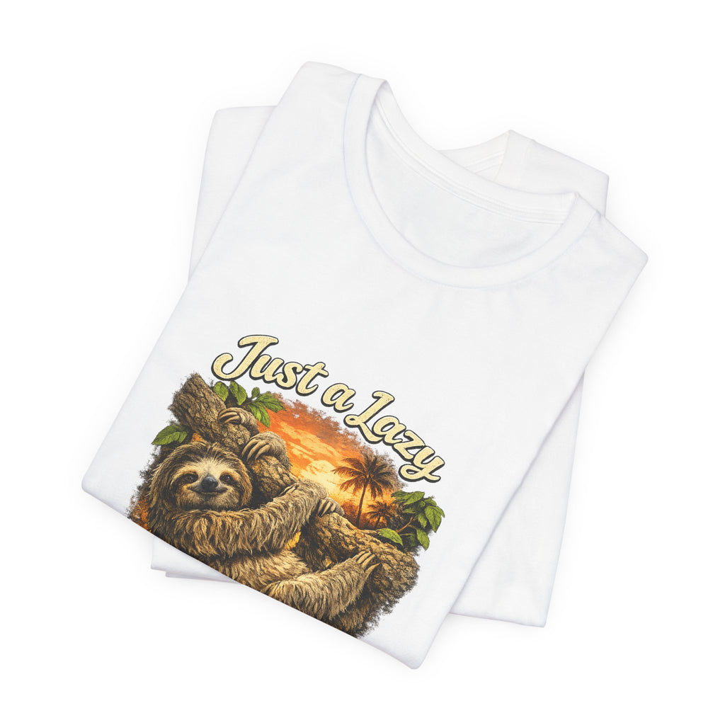 Sloth 'Just a Lazy Living Life' Graphic Tee — Beach Sunset Relaxed T-Shirt