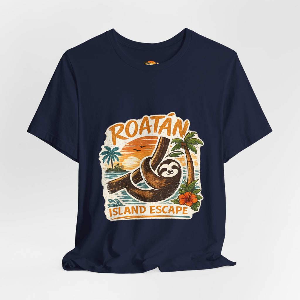 Roatán Island Escape T‑Shirt — Tropical Sloth Vacation Tee