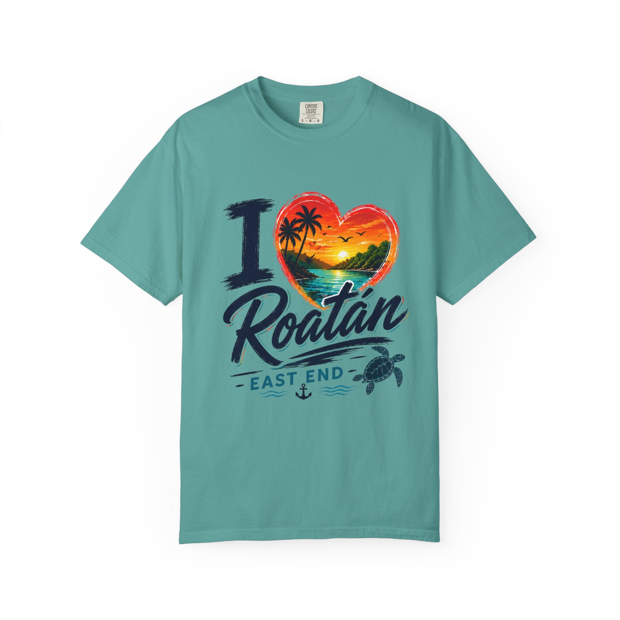 I Love Roatán East End T-Shirt — Tropical Heart Sunset Souvenir