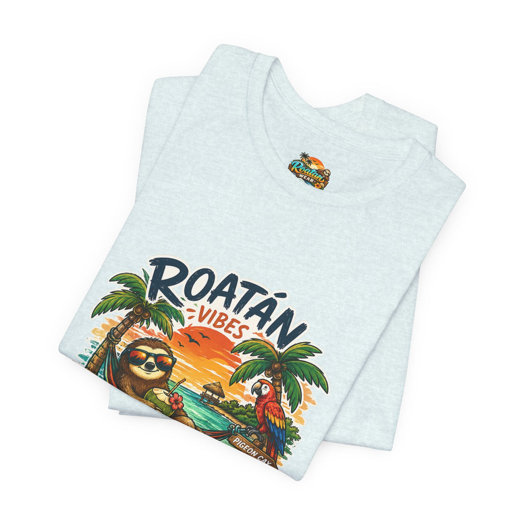 Roatán Vibes Honduras T-Shirt — Tropical Sloth Beach Vacation Tee