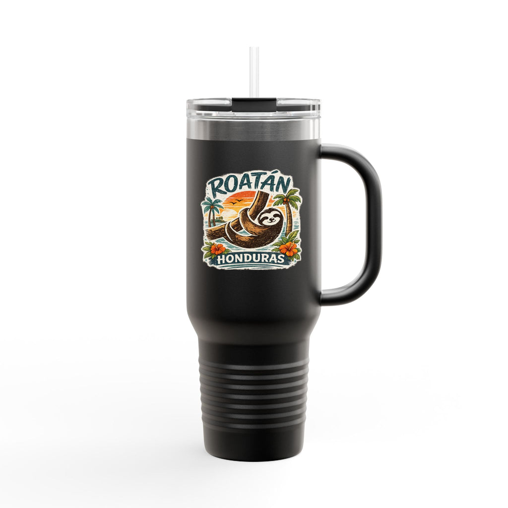 Roatán Honduras Travel Mug 40oz — Tropical Palm & Sloth Insulated Tumbler