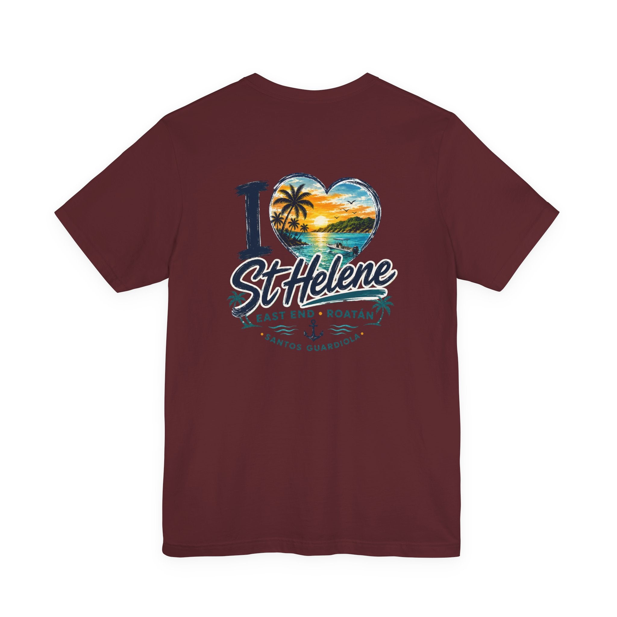 St. Helene Tropical Heart T-Shirt — "I  St Helene" Beach Sunset Tee