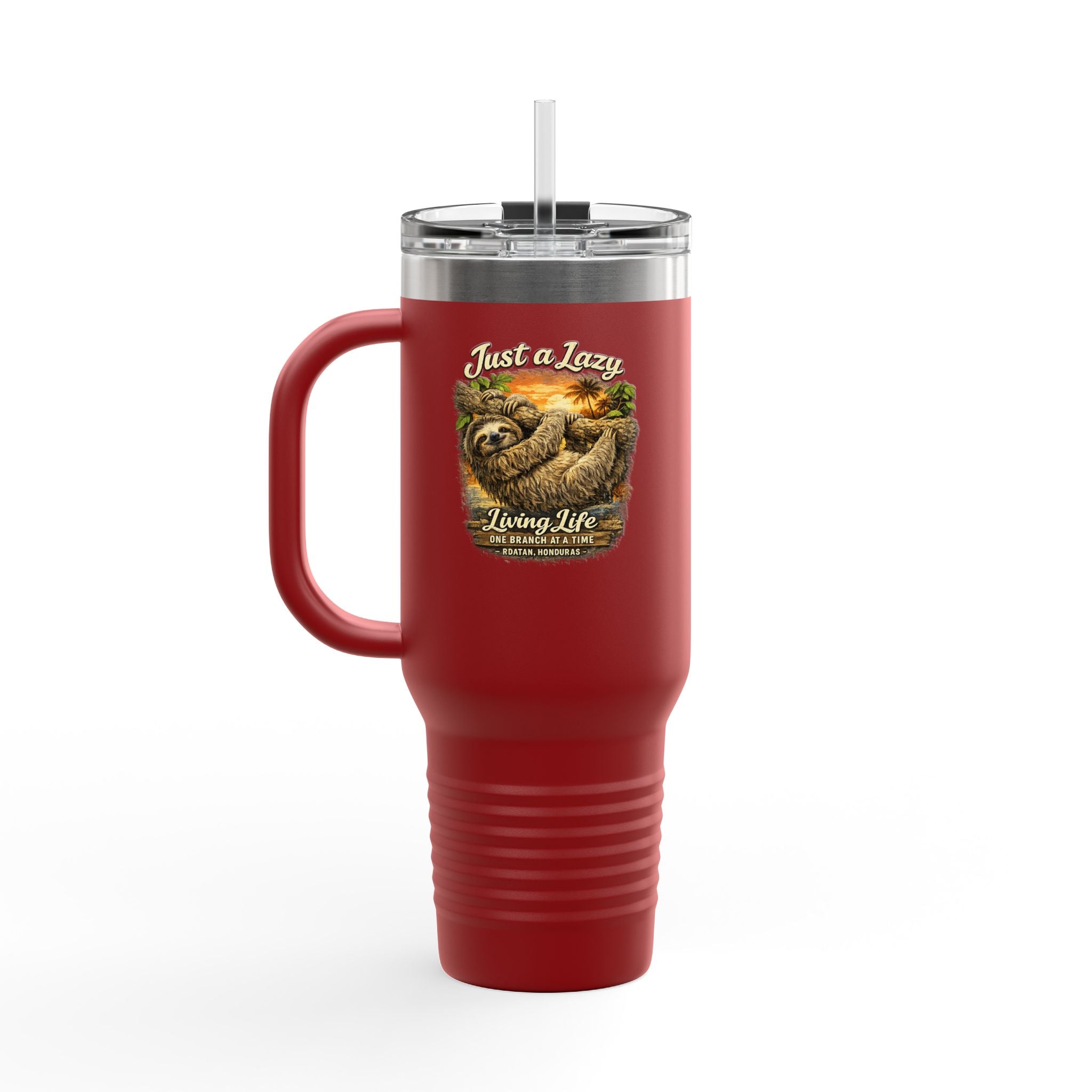 40oz Insulated Travel Mug — 'Just a Sloth Living Life' Cute Sloth Coffee Tumbler
