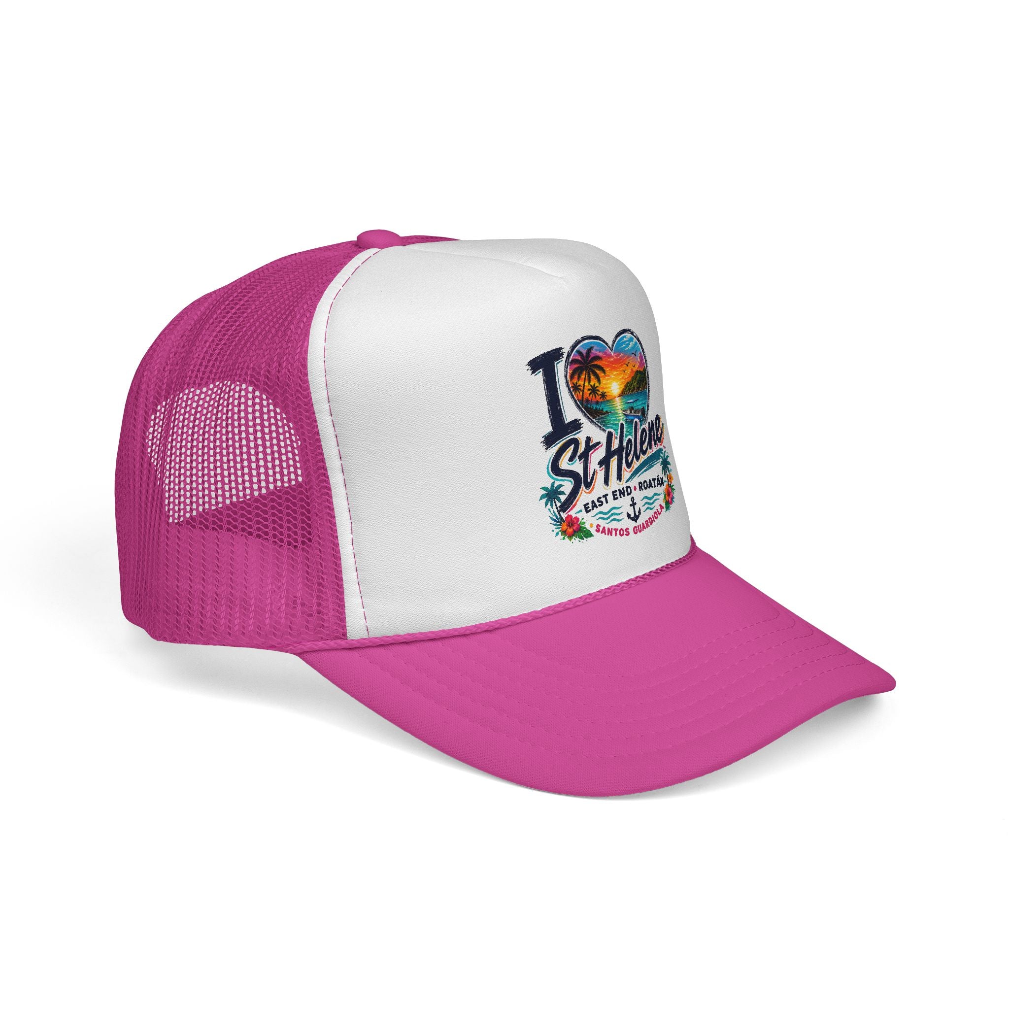 I Heart St. Helene Trucker Cap — Tropical Beach Sunset Hat
