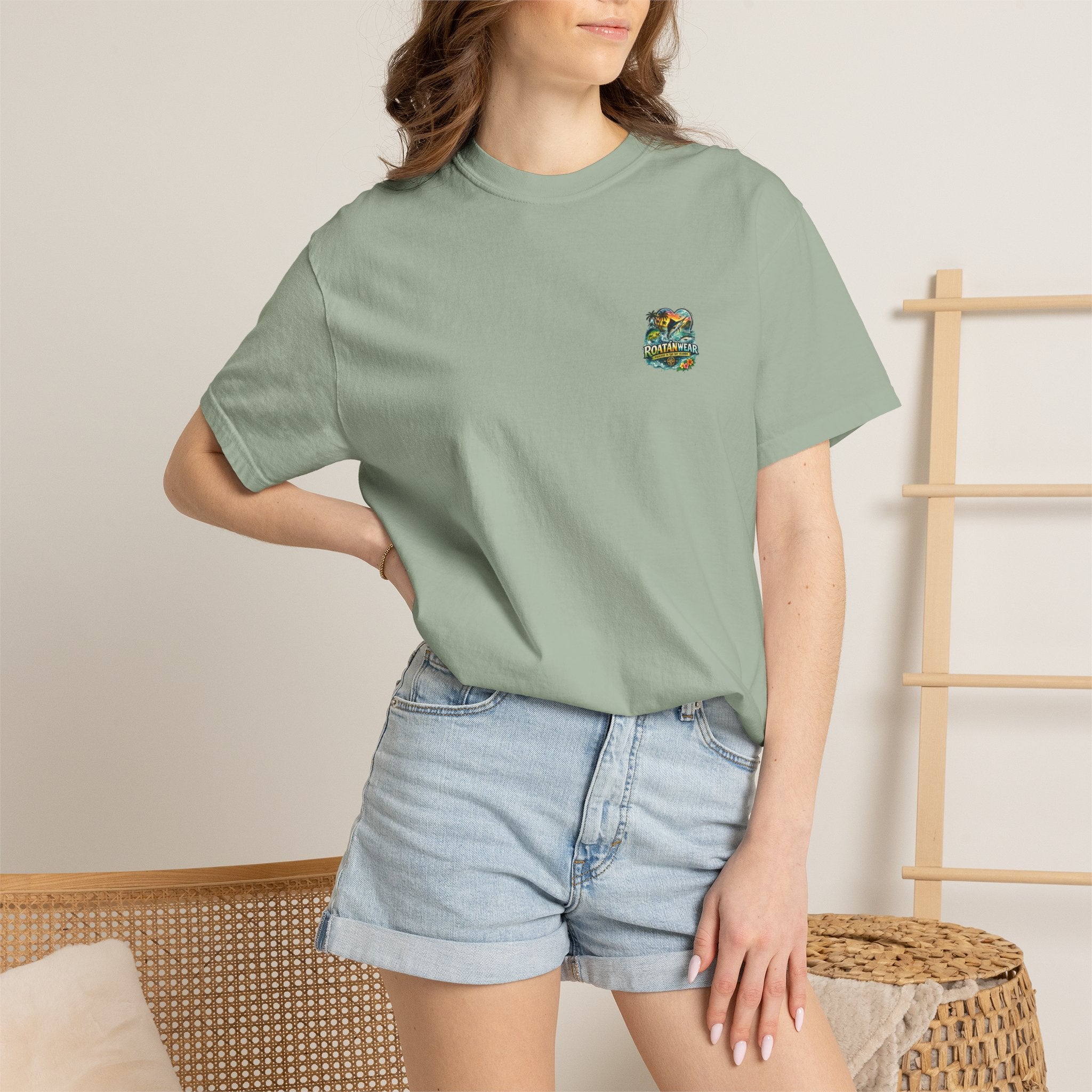 Roatan Beach T-Shirt — Tropical Dolphin Sunset Tee