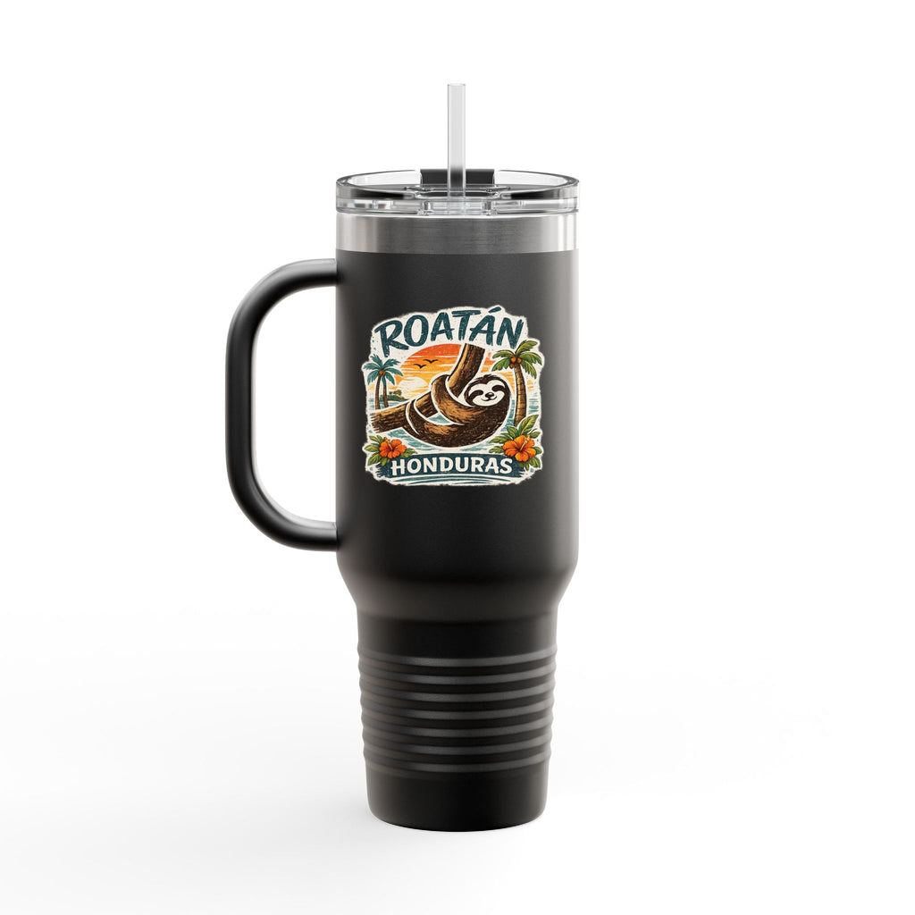 Roatán Honduras Travel Mug 40oz — Tropical Palm & Sloth Insulated Tumbler