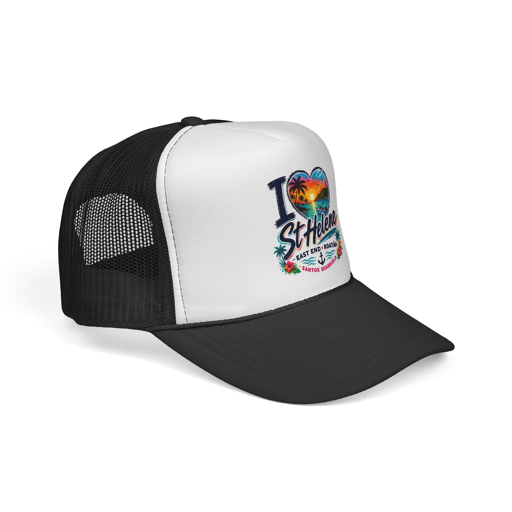 I Heart St. Helene Trucker Cap — Tropical Beach Sunset Hat