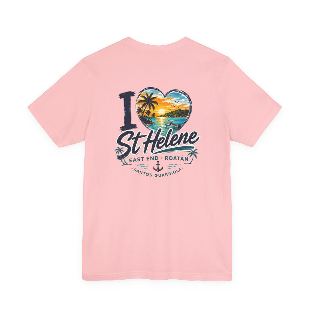 St. Helene Tropical Heart T-Shirt — "I  St Helene" Beach Sunset Tee