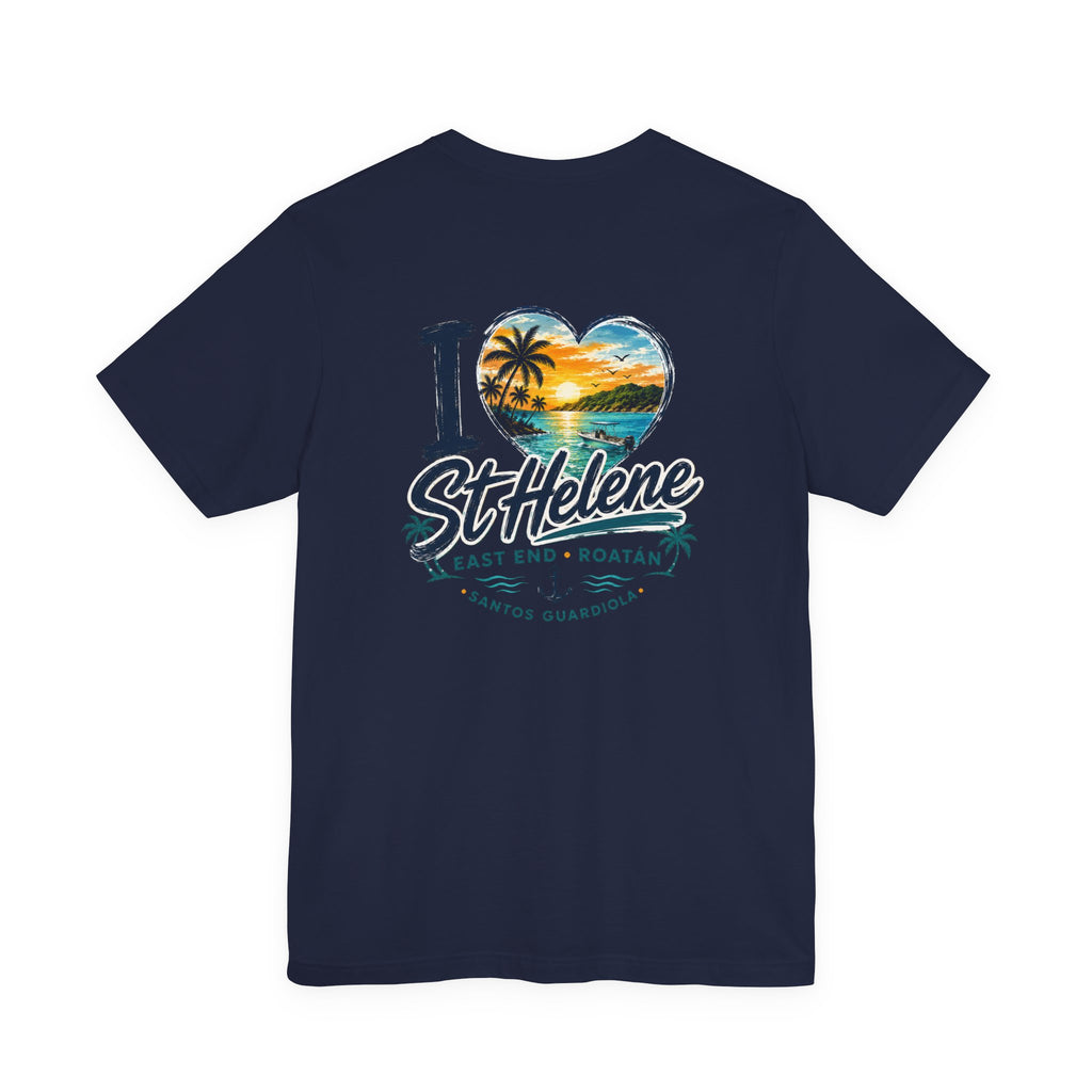 St. Helene Tropical Heart T-Shirt — "I  St Helene" Beach Sunset Tee