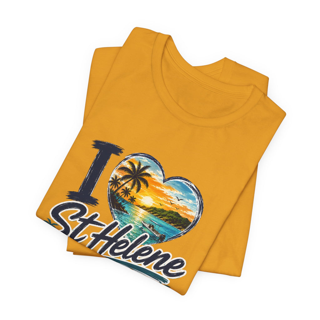 St. Helene Tropical Heart T-Shirt — "I  St Helene" Beach Sunset Tee