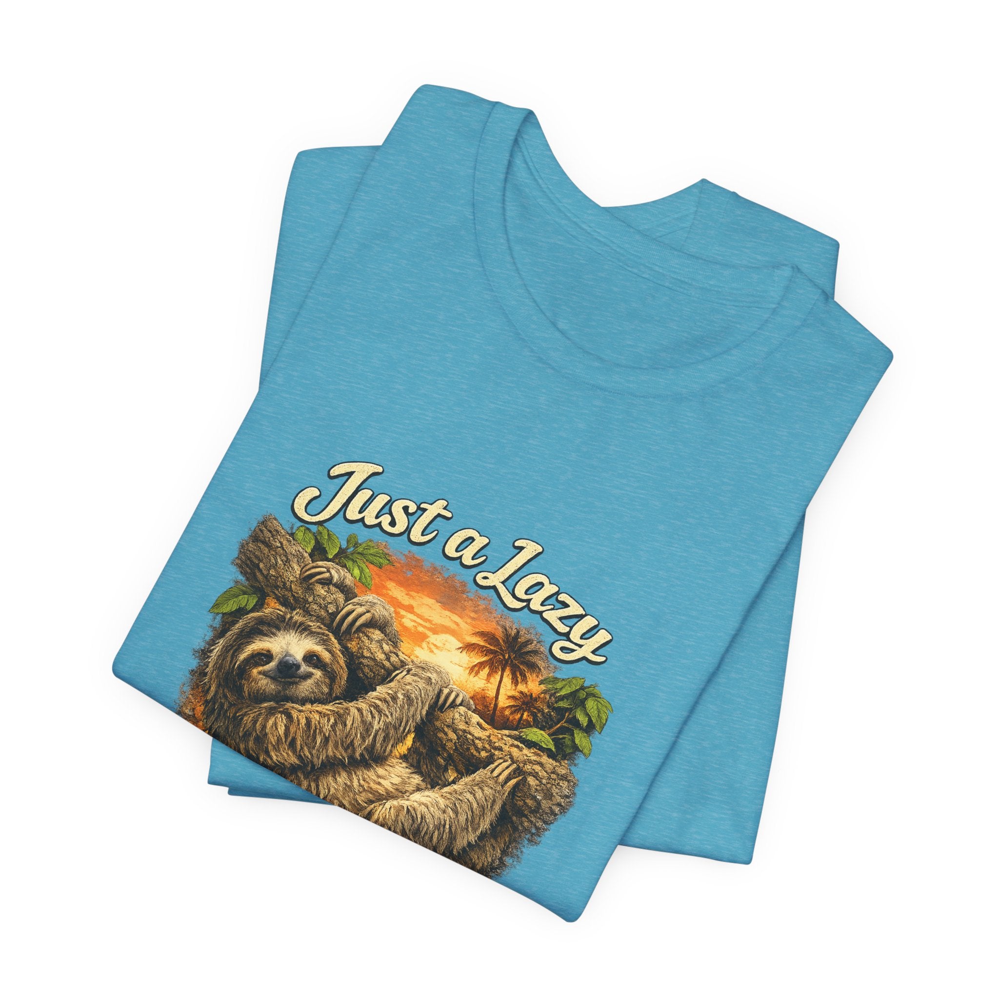 Sloth 'Just a Lazy Living Life' Graphic Tee — Beach Sunset Relaxed T-Shirt