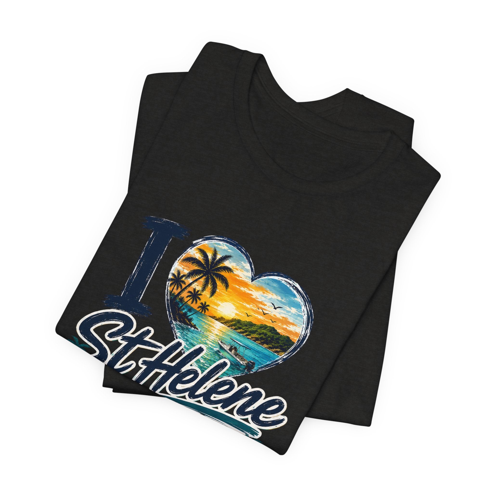 St. Helene Tropical Heart T-Shirt — "I  St Helene" Beach Sunset Tee