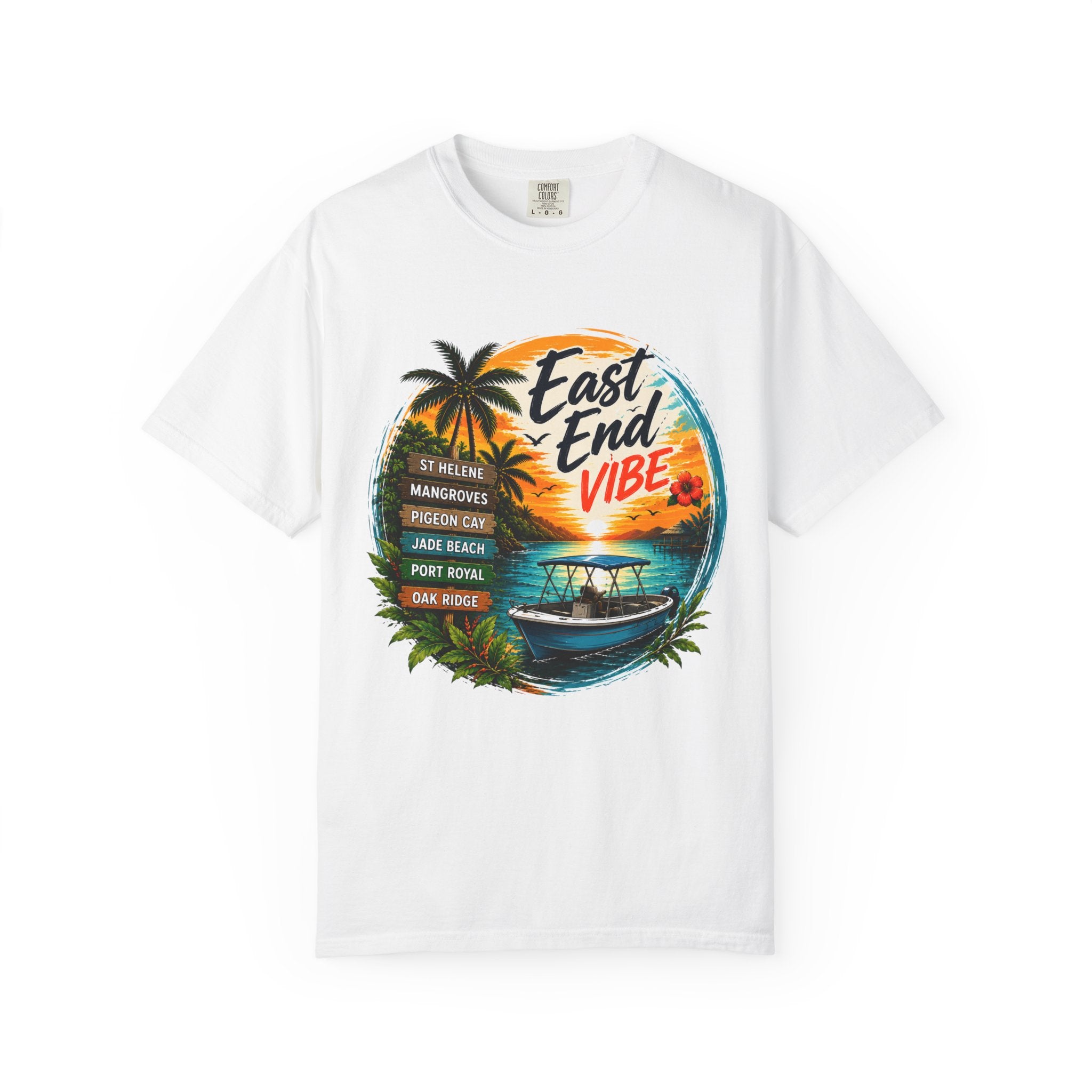East End Vibe Beach T-Shirt — Tropical Palm Sunset Graphic Tee