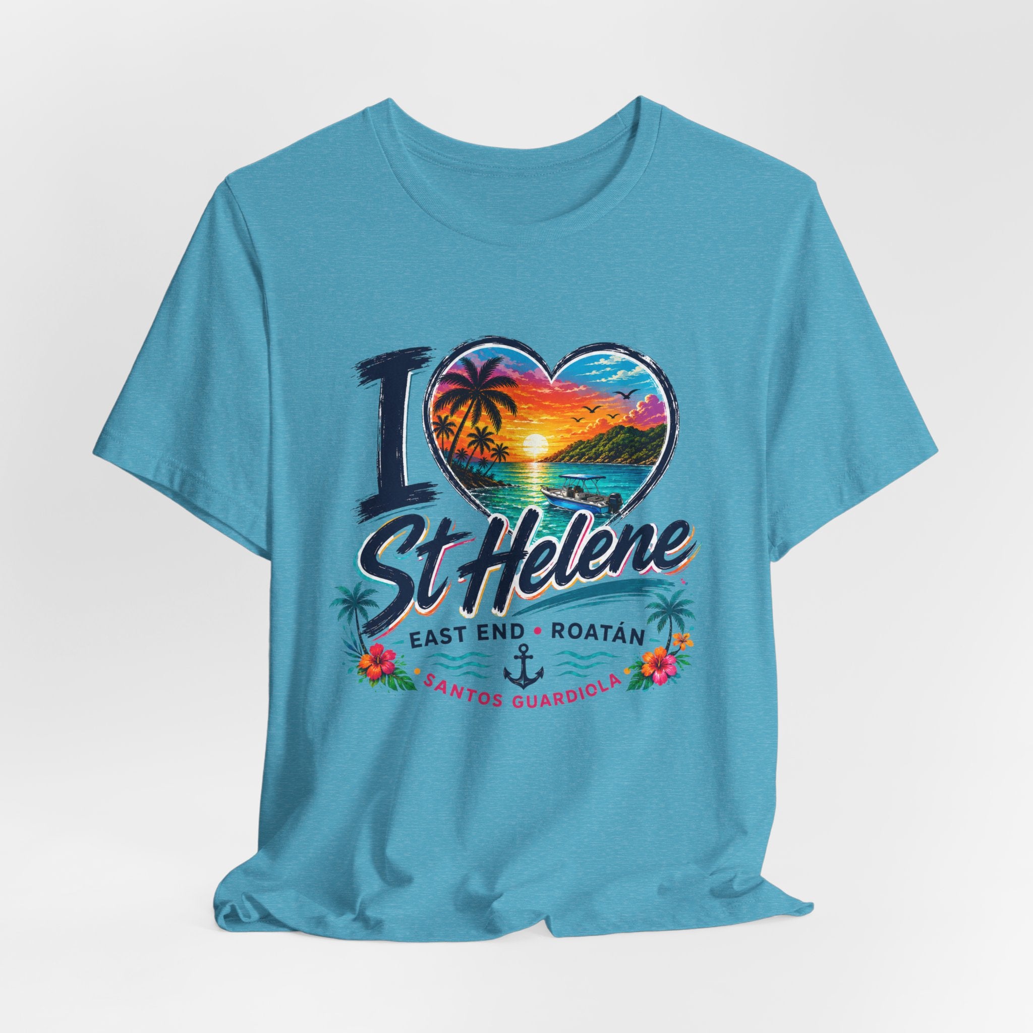 I  St Helene Sunset Beach T-Shirt — East End Roatán Vacation Tee
