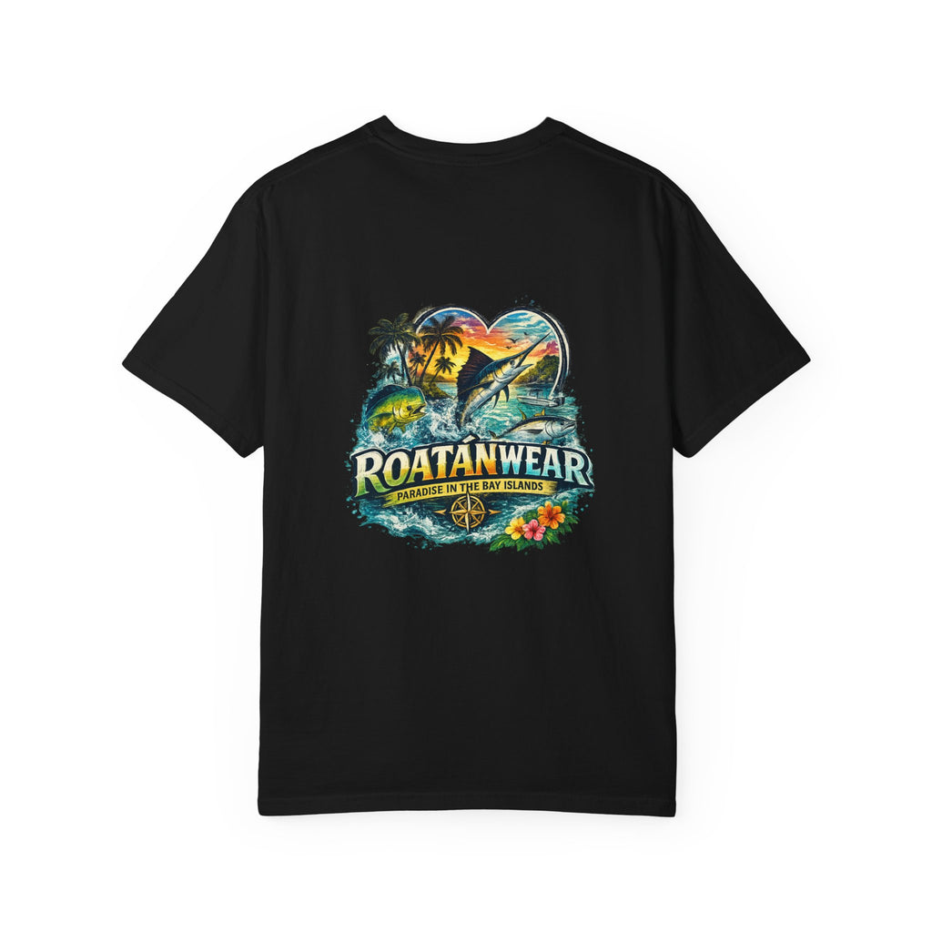 Roatan Beach T-Shirt — Tropical Dolphin Sunset Tee