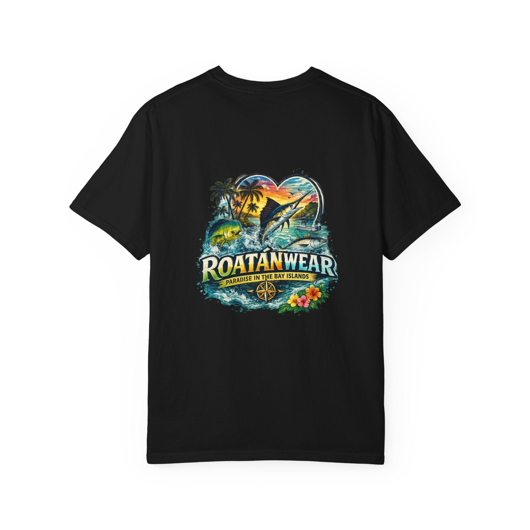 Roatan Beach T-Shirt — Tropical Dolphin Sunset Tee
