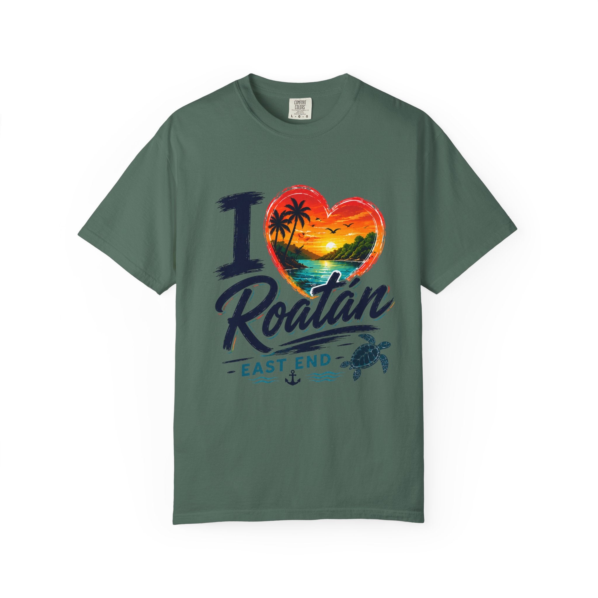 I Love Roatán East End T-Shirt — Tropical Heart Sunset Souvenir