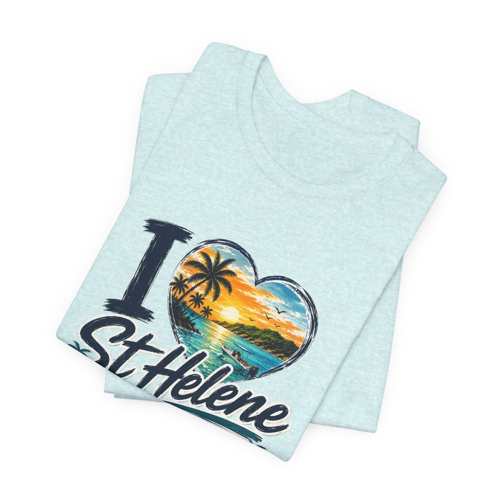 St. Helene Tropical Heart T-Shirt — "I  St Helene" Beach Sunset Tee