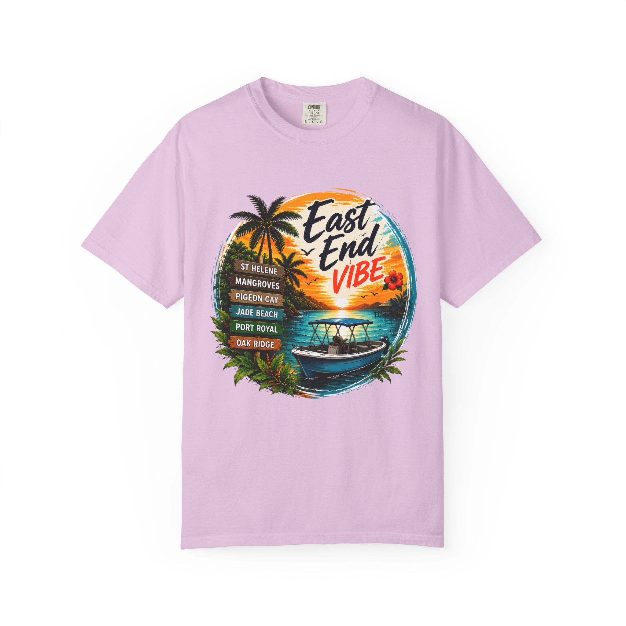 East End Vibe Beach T-Shirt — Tropical Palm Sunset Graphic Tee