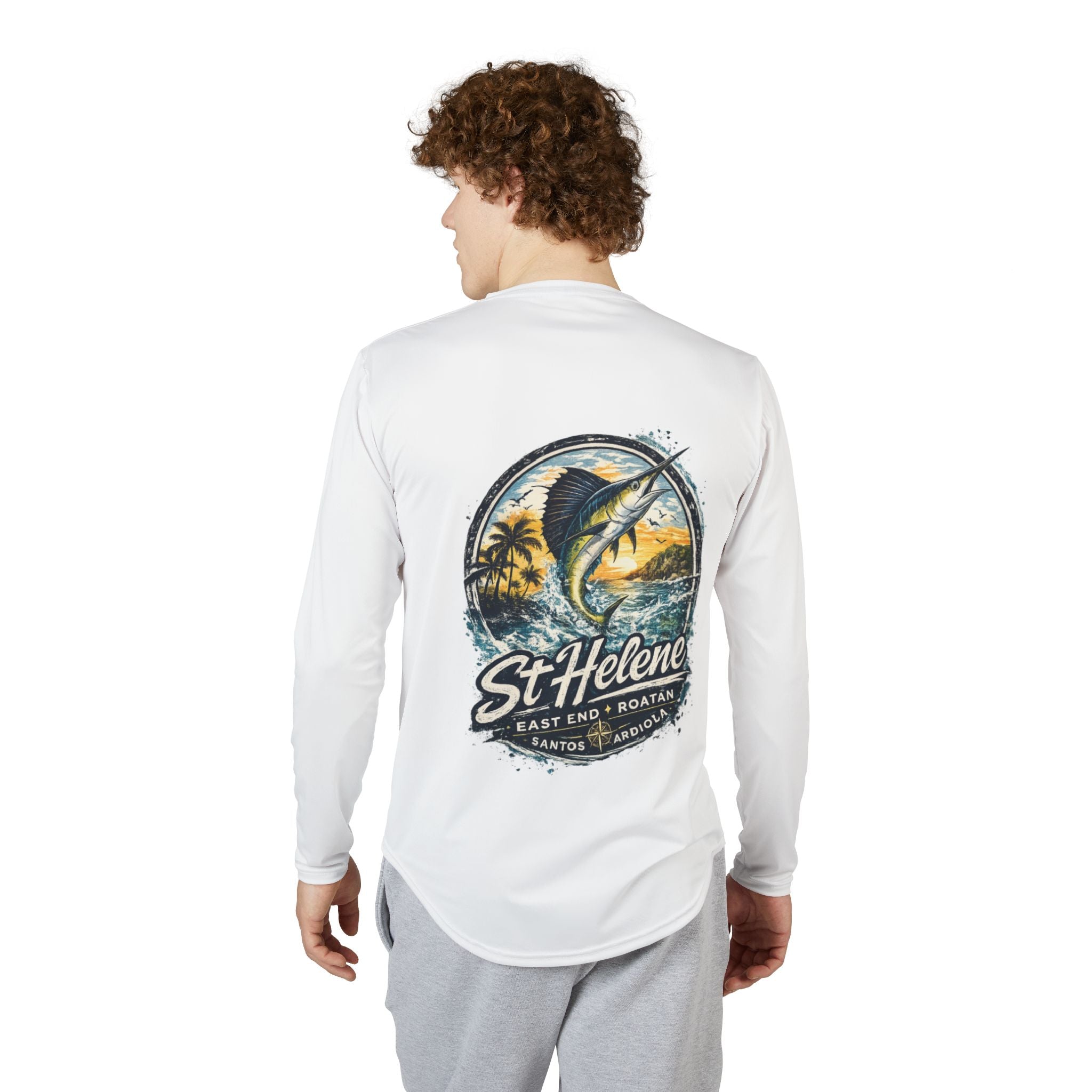 St. Helene Marlin Fishing UV Long Sleeve Shirt — Men’s Sun Protection Beach Tee