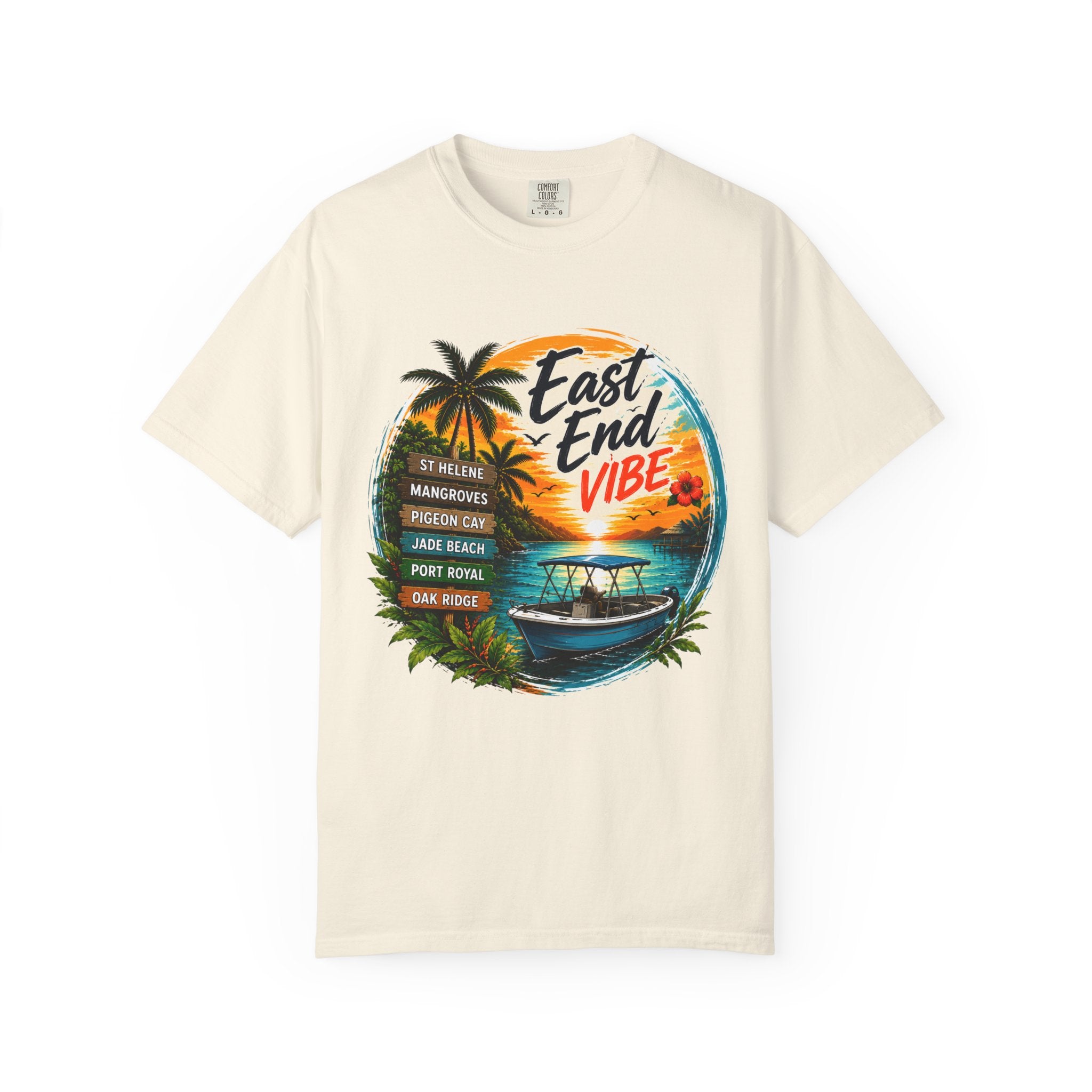 East End Vibe Beach T-Shirt — Tropical Palm Sunset Graphic Tee