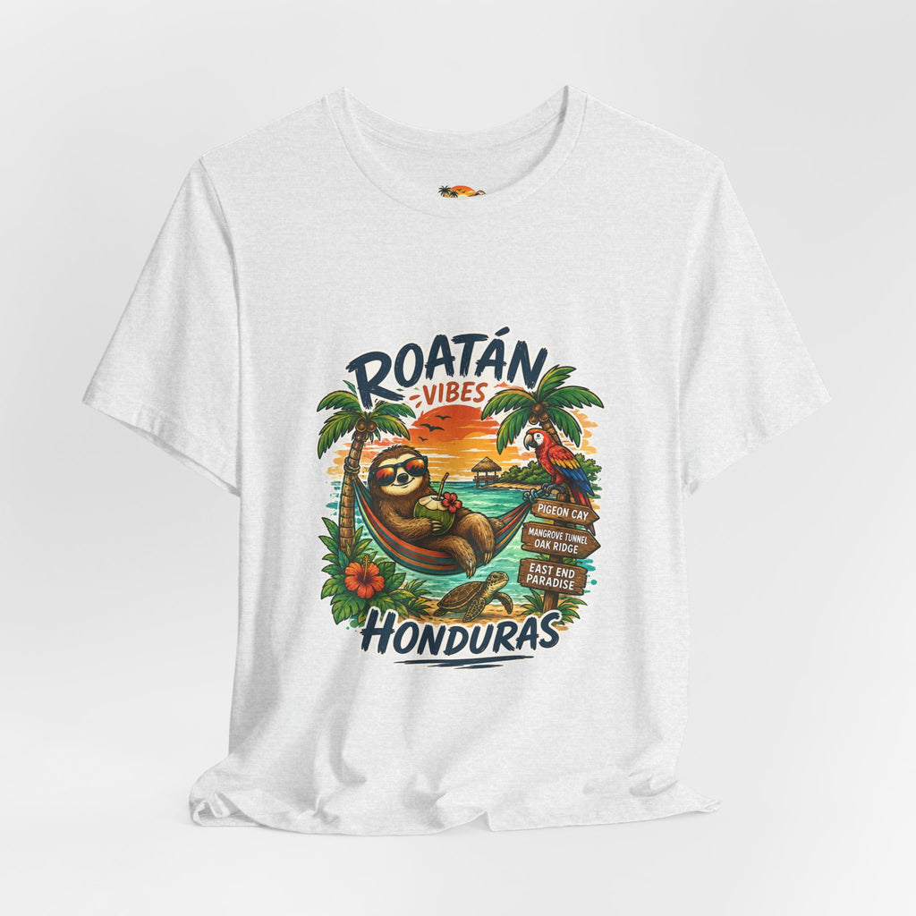 Roatán Vibes Honduras T-Shirt — Tropical Sloth Beach Vacation Tee
