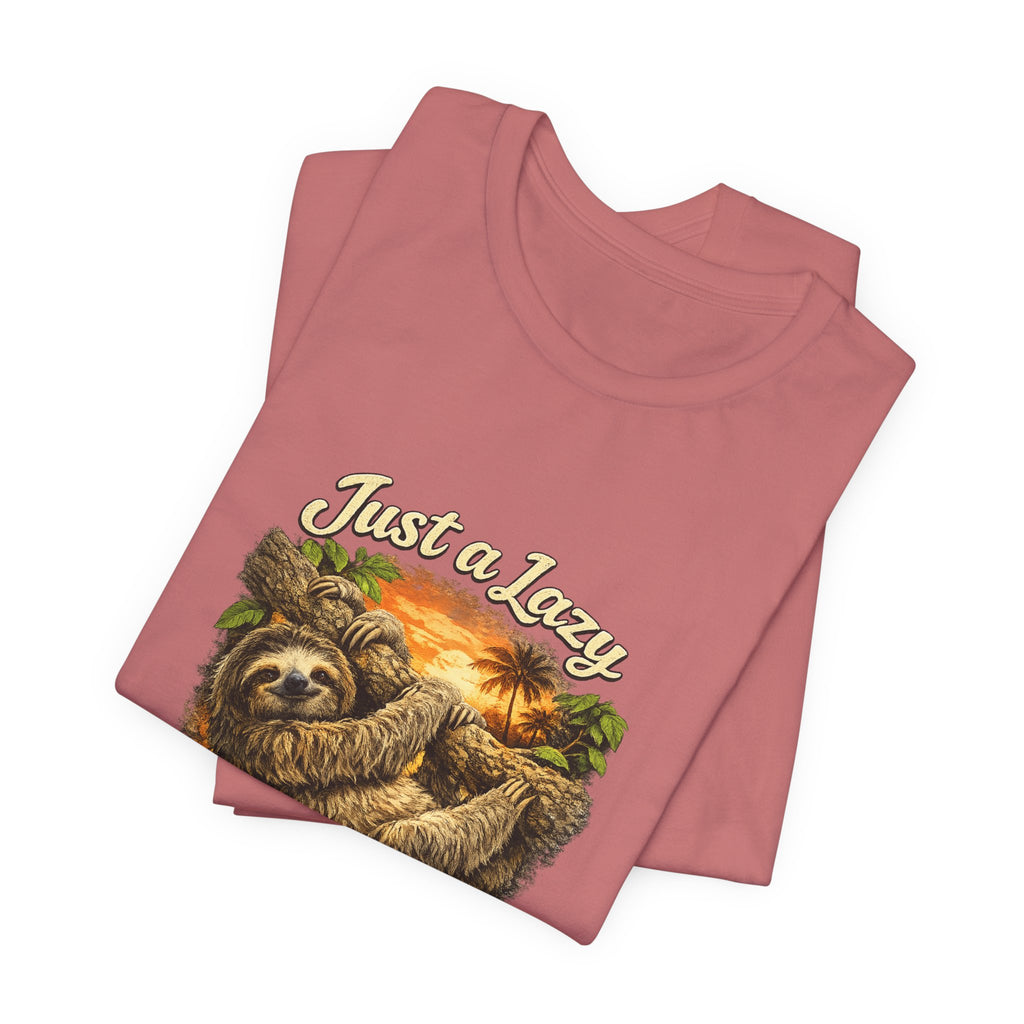 Sloth 'Just a Lazy Living Life' Graphic Tee — Beach Sunset Relaxed T-Shirt
