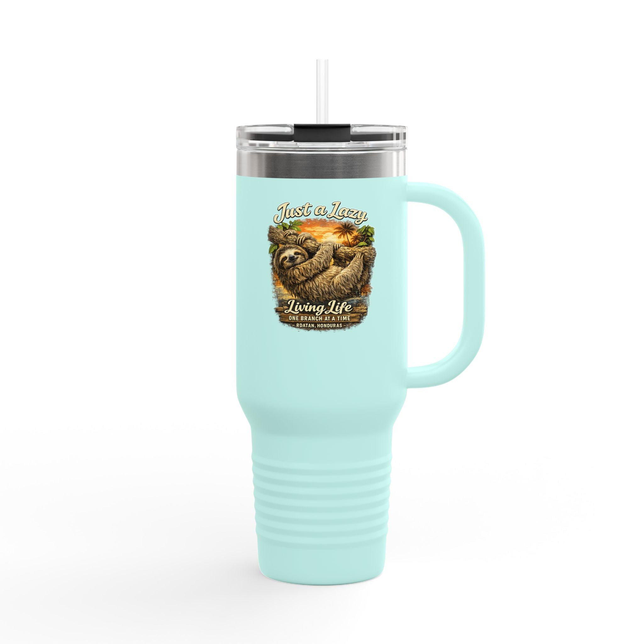 40oz Insulated Travel Mug — 'Just a Sloth Living Life' Cute Sloth Coffee Tumbler