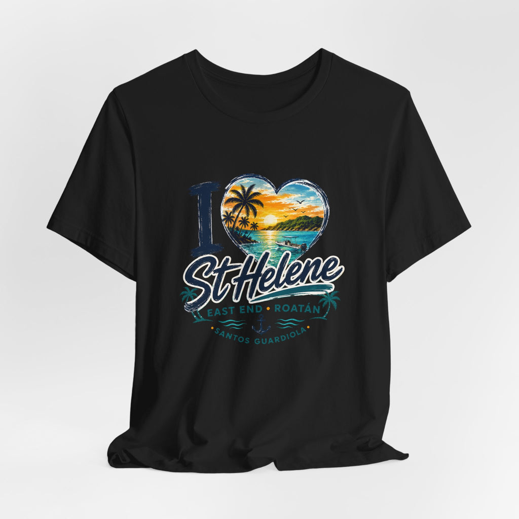 St. Helene Tropical Heart T-Shirt — "I  St Helene" Beach Sunset Tee