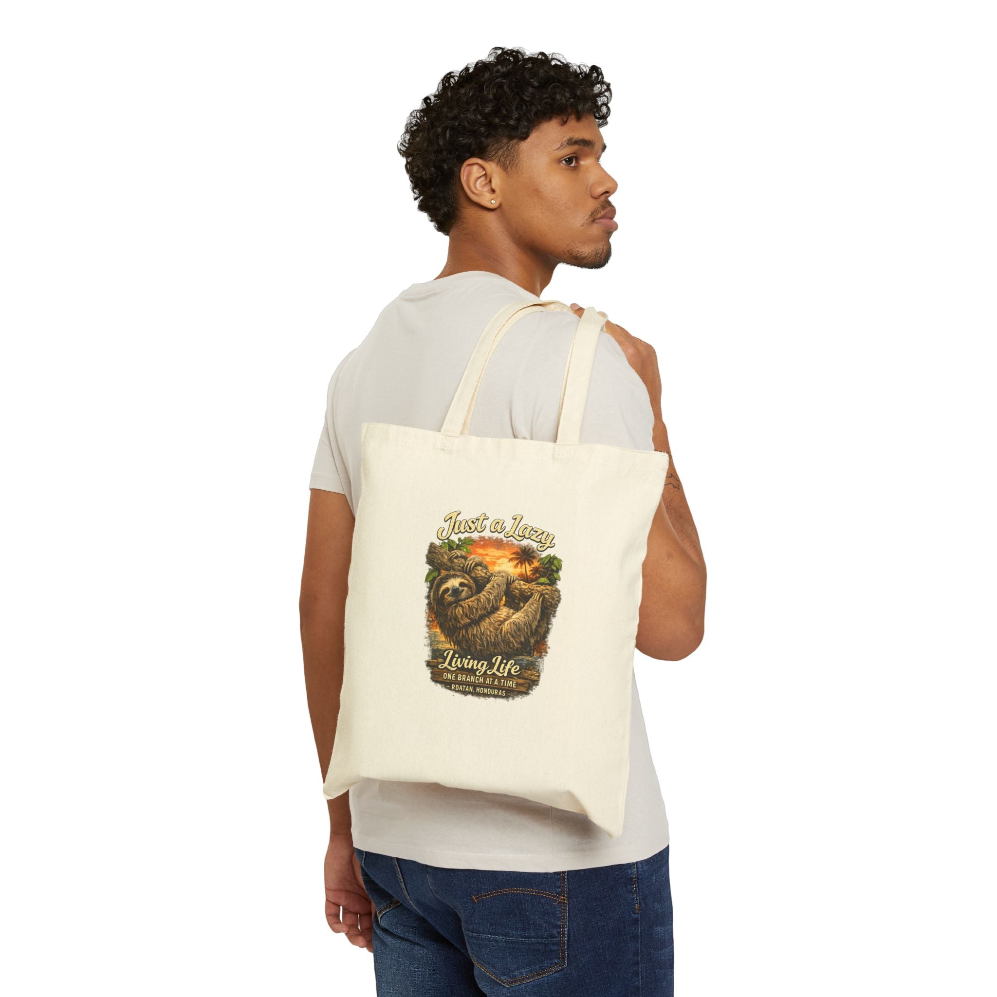 Sloth Living Life Tote Bag – "Just a Lazy Living Life" Cotton Canvas Beach Tote