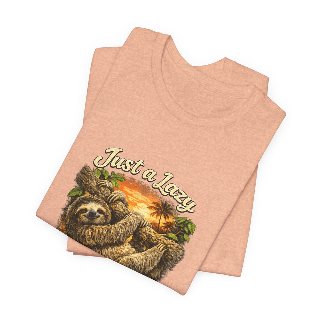 Sloth 'Just a Lazy Living Life' Graphic Tee — Beach Sunset Relaxed T-Shirt