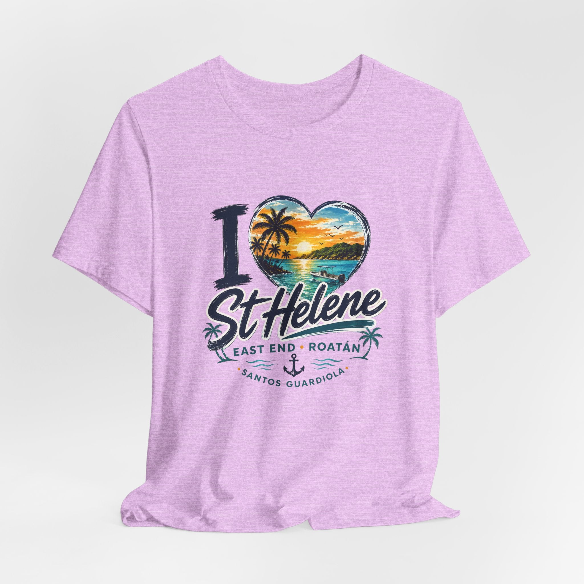 St. Helene Tropical Heart T-Shirt — "I  St Helene" Beach Sunset Tee