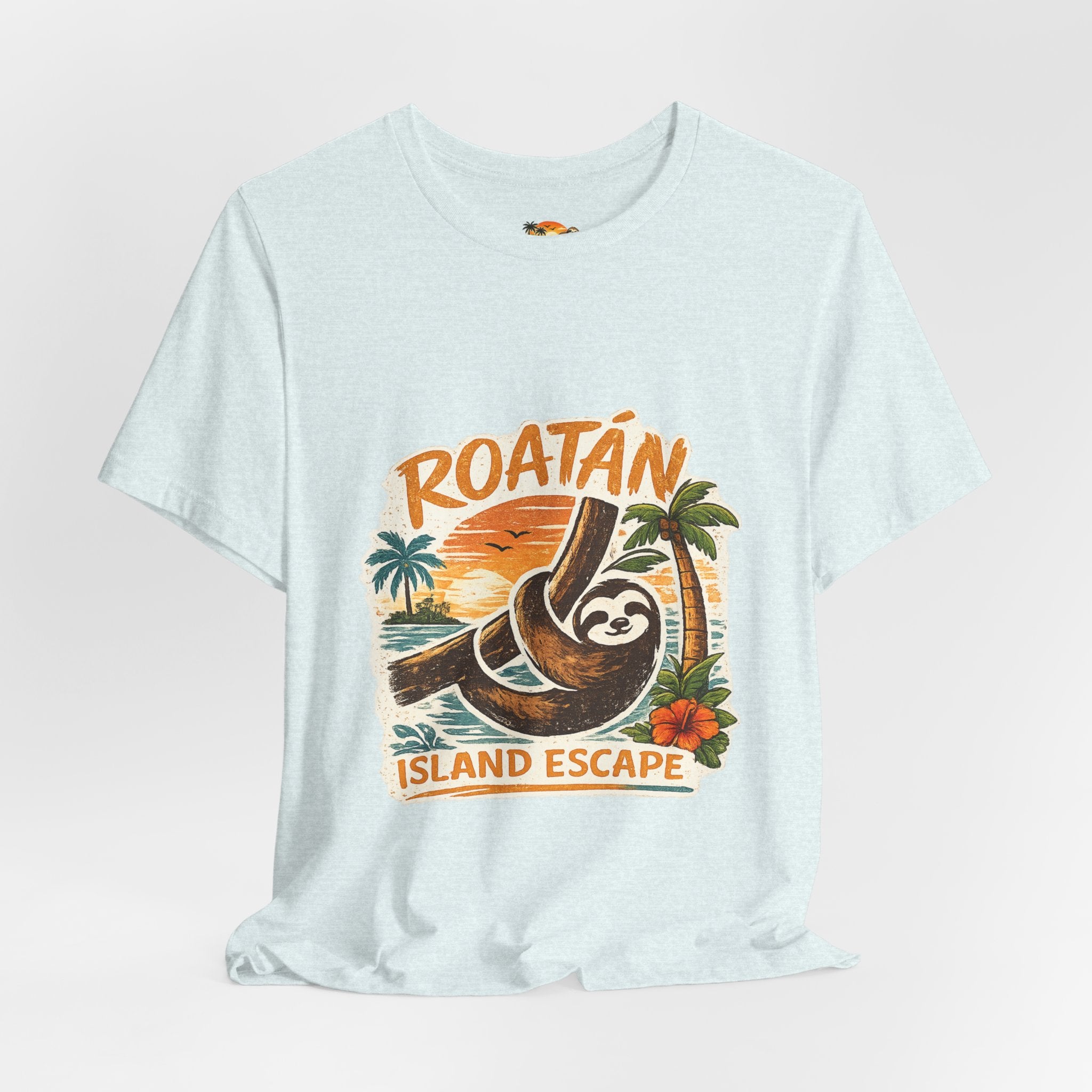 Roatán Island Escape T‑Shirt — Tropical Sloth Vacation Tee