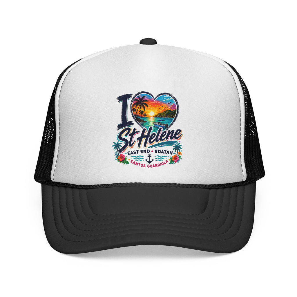 I Heart St. Helene Trucker Cap — Tropical Beach Sunset Hat