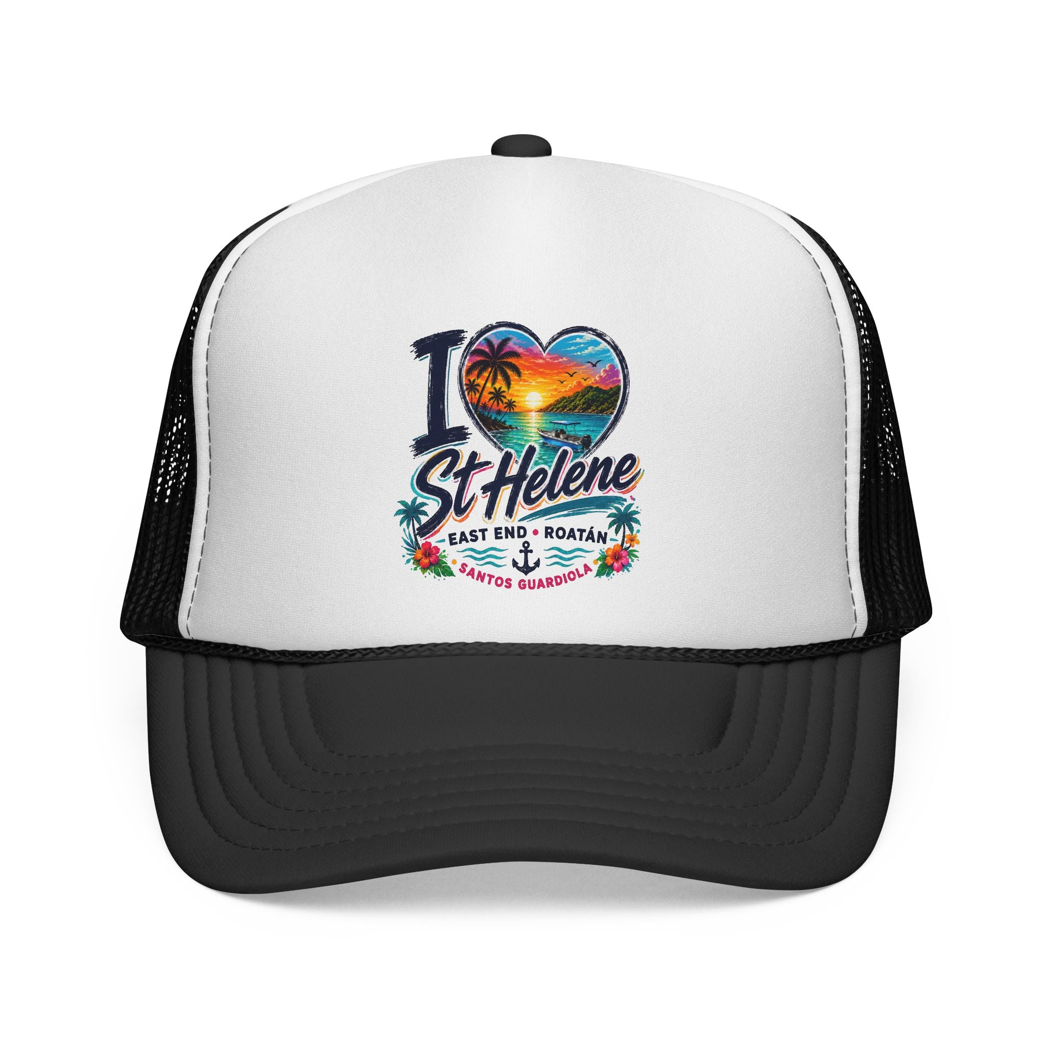 I Heart St. Helene Trucker Cap — Tropical Beach Sunset Hat