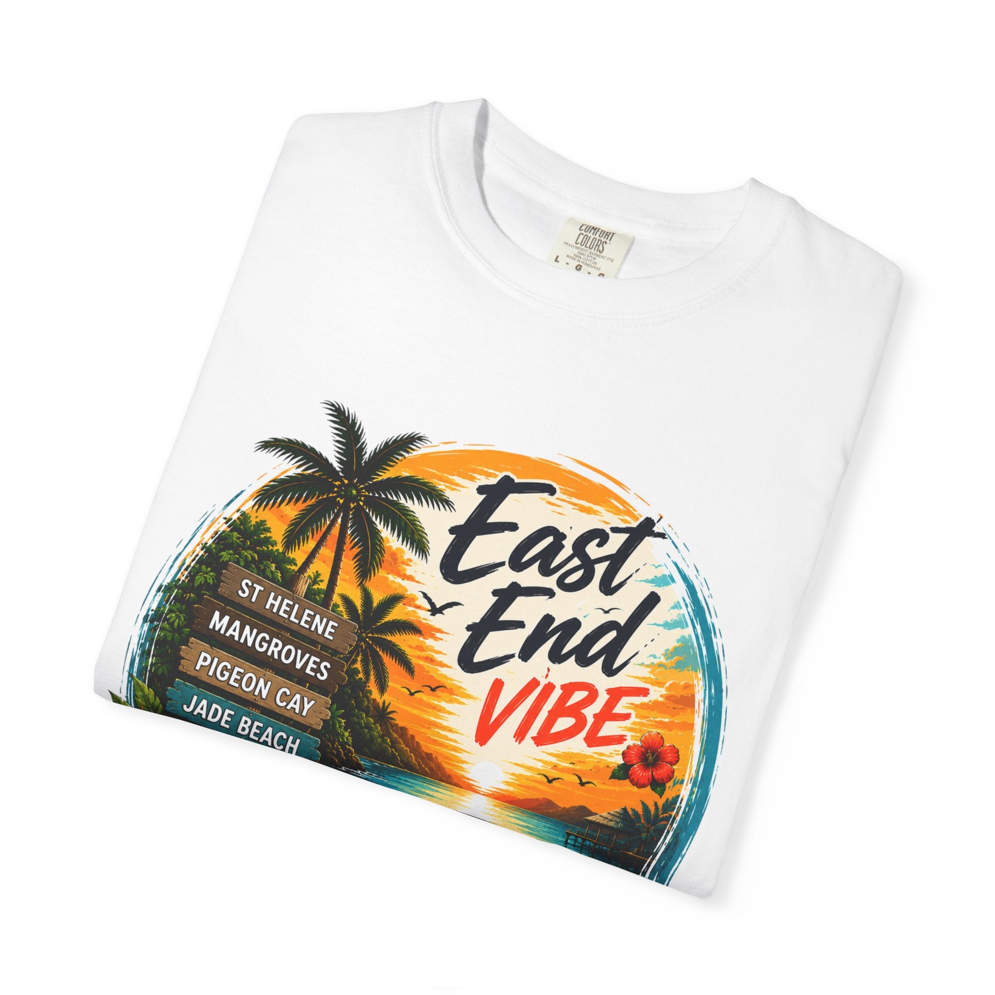East End Vibe Beach T-Shirt — Tropical Palm Sunset Graphic Tee