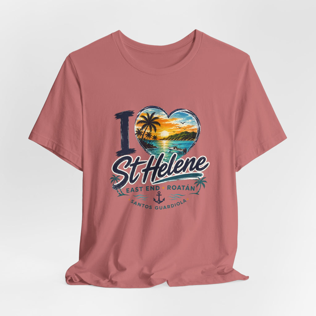 St. Helene Tropical Heart T-Shirt — "I  St Helene" Beach Sunset Tee