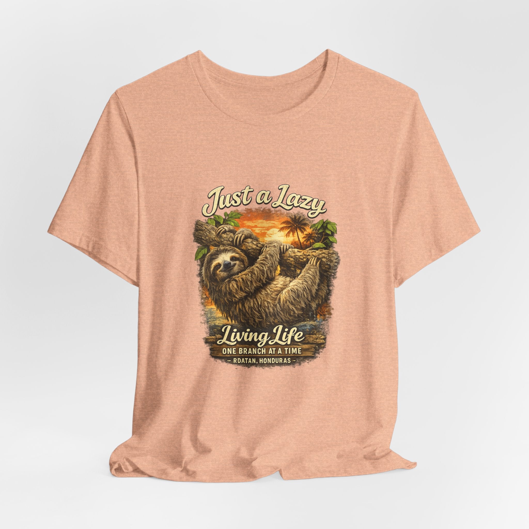 Sloth 'Just a Lazy Living Life' Graphic Tee — Beach Sunset Relaxed T-Shirt