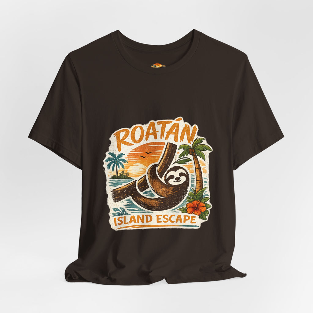 Roatán Island Escape T‑Shirt — Tropical Sloth Vacation Tee