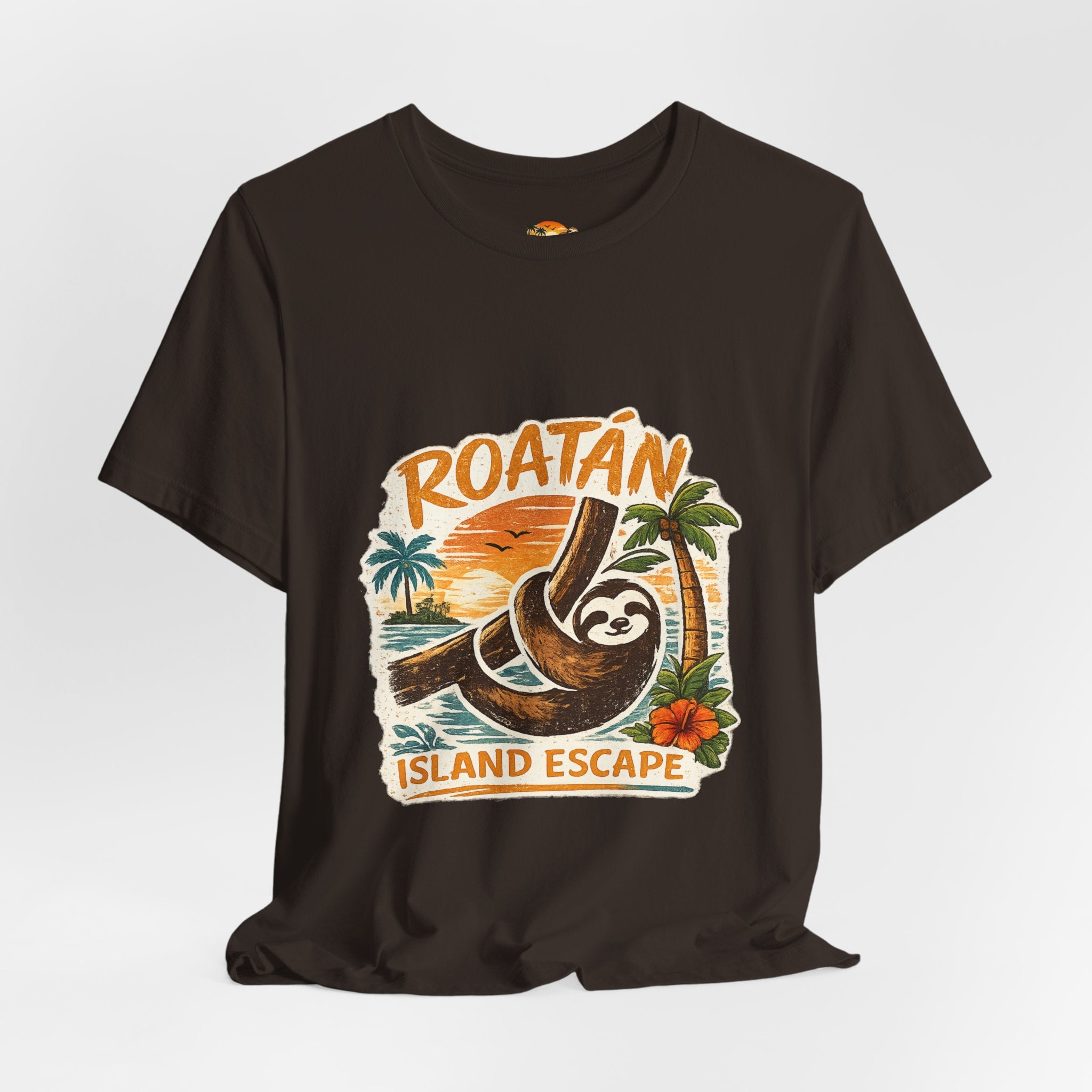 Roatán Island Escape T‑Shirt — Tropical Sloth Vacation Tee