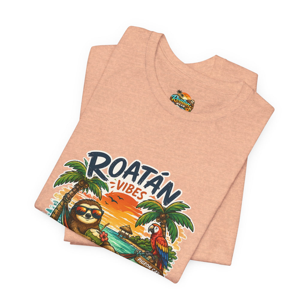 Roatán Vibes Honduras T-Shirt — Tropical Sloth Beach Vacation Tee