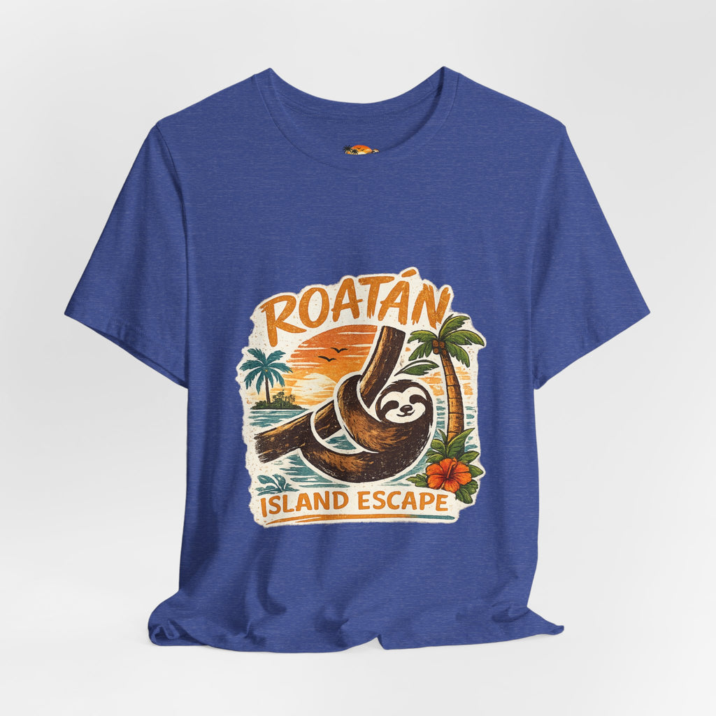 Roatán Island Escape T‑Shirt — Tropical Sloth Vacation Tee