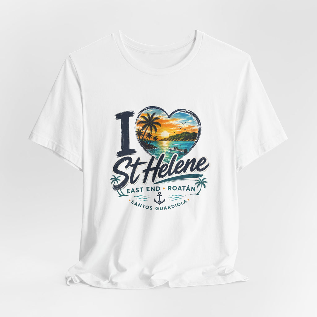 St. Helene Tropical Heart T-Shirt — "I  St Helene" Beach Sunset Tee