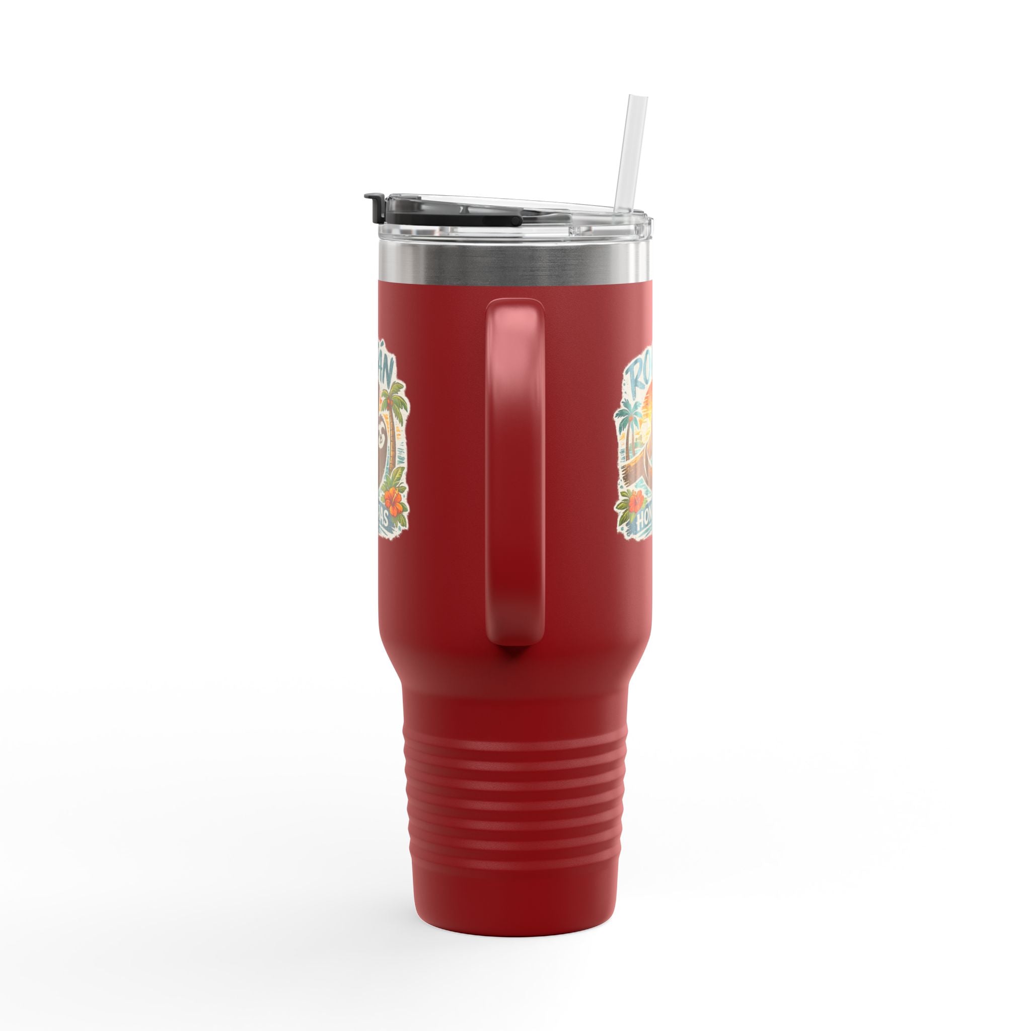 Roatán Honduras Travel Mug 40oz — Tropical Palm & Sloth Insulated Tumbler
