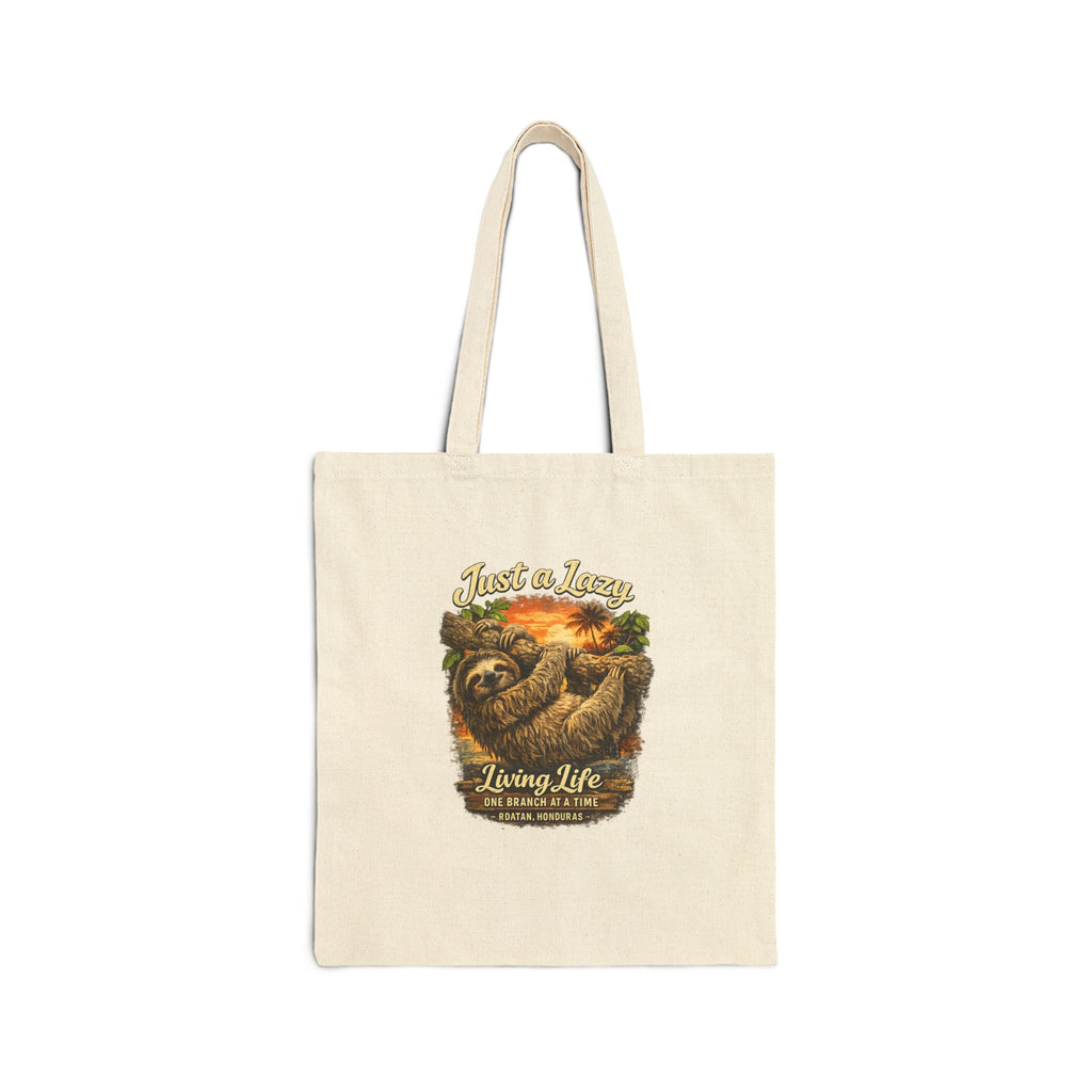 Sloth Living Life Tote Bag – "Just a Lazy Living Life" Cotton Canvas Beach Tote