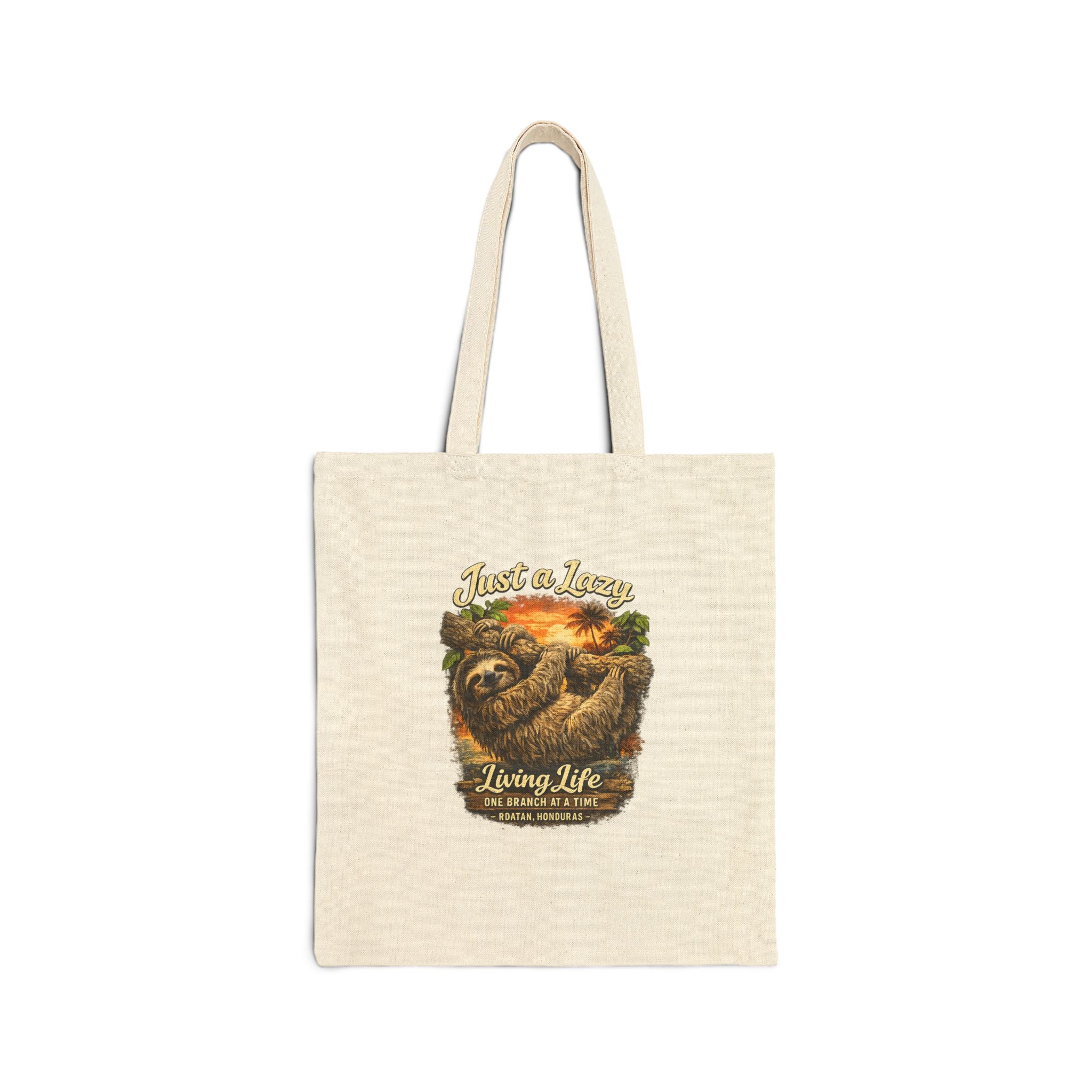 Sloth Living Life Tote Bag – "Just a Lazy Living Life" Cotton Canvas Beach Tote