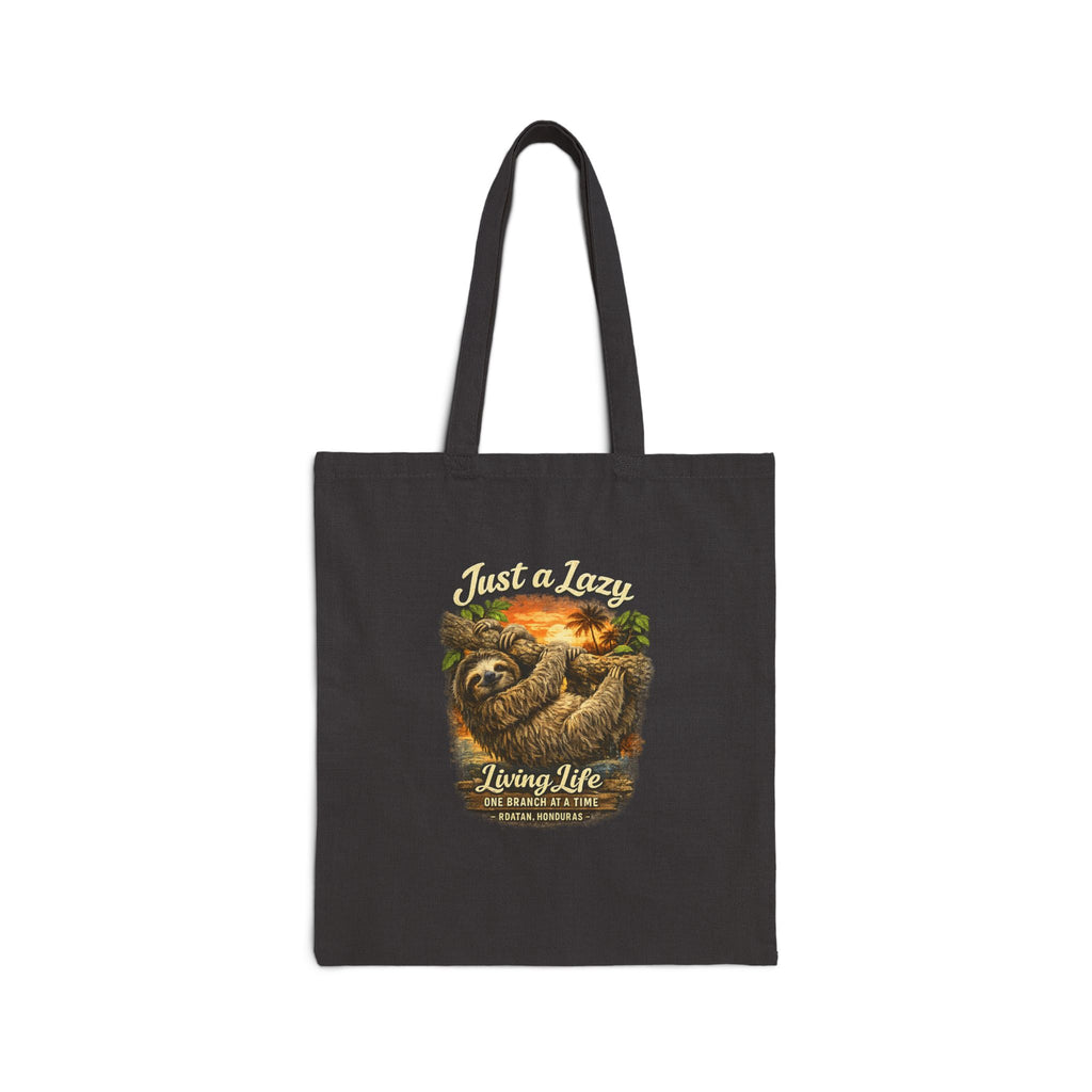 Sloth Living Life Tote Bag – "Just a Lazy Living Life" Cotton Canvas Beach Tote