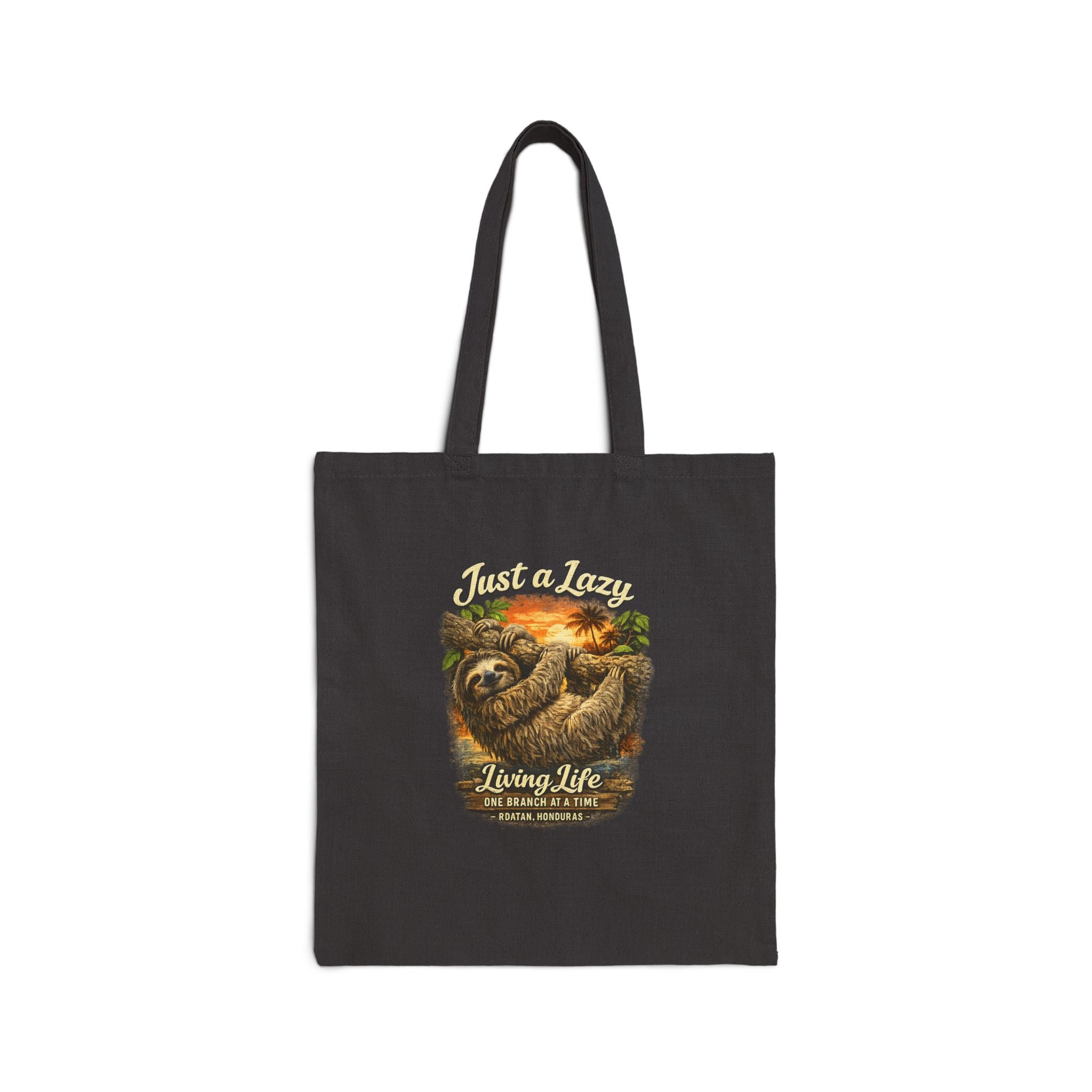 Sloth Living Life Tote Bag – "Just a Lazy Living Life" Cotton Canvas Beach Tote