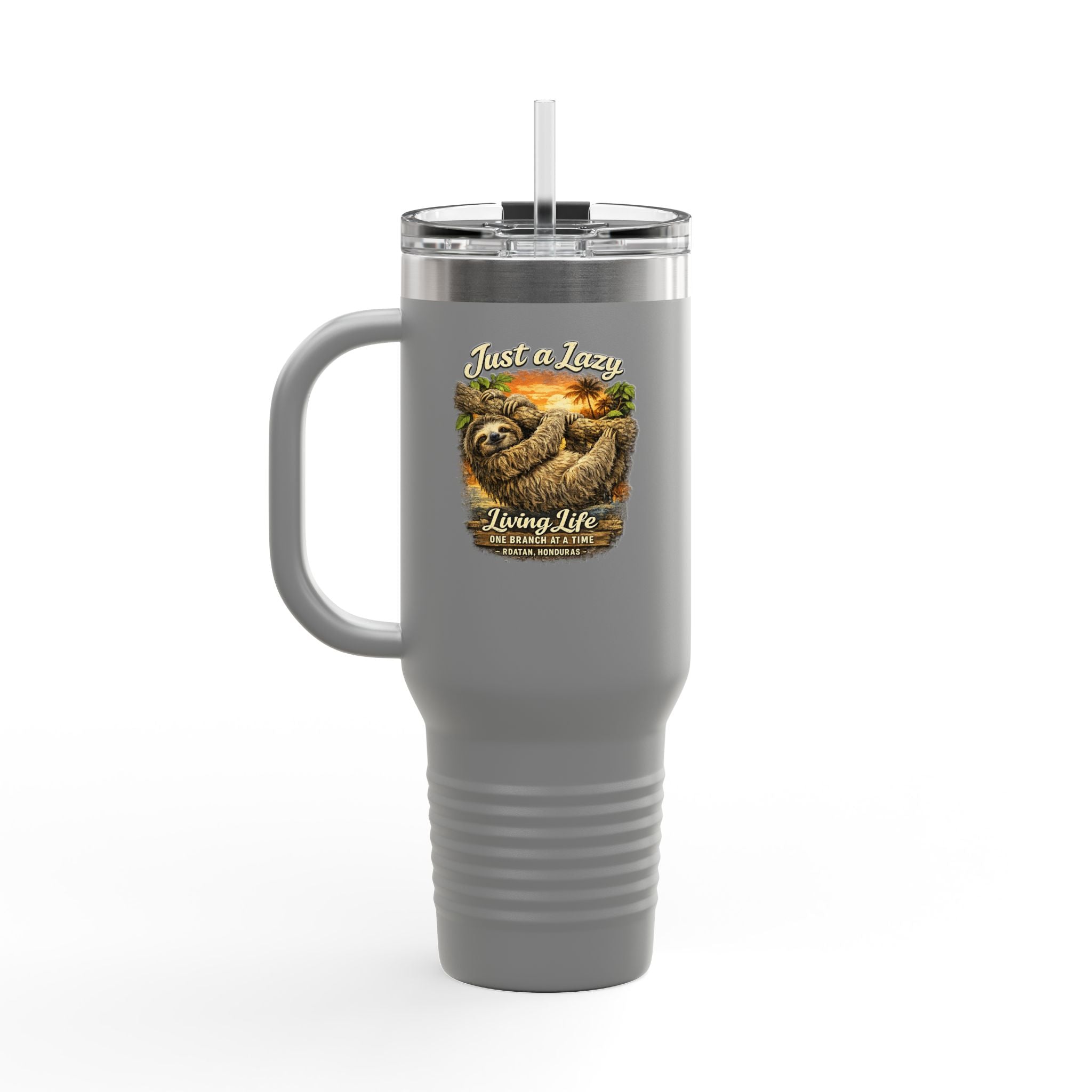 40oz Insulated Travel Mug — 'Just a Sloth Living Life' Cute Sloth Coffee Tumbler