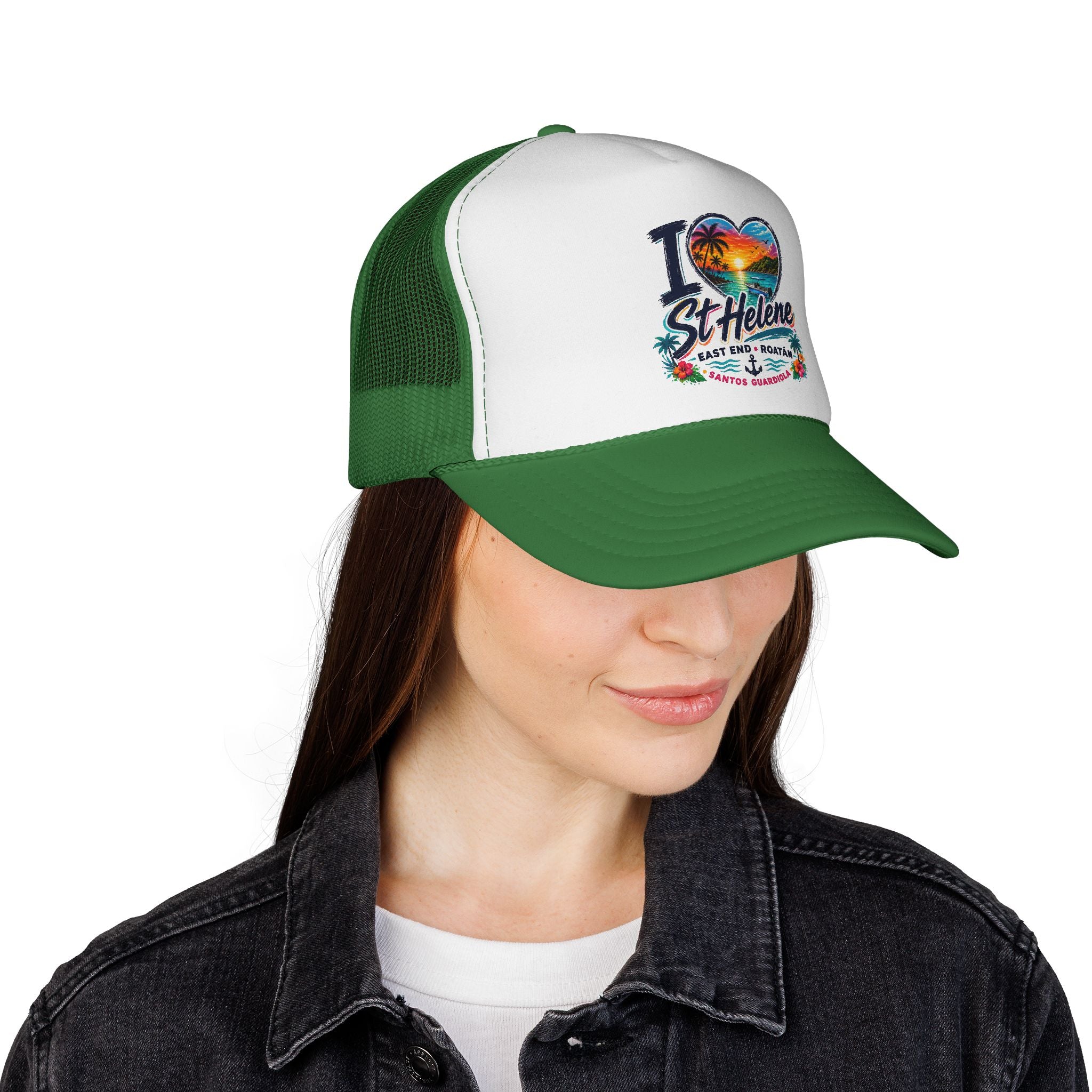 I Heart St. Helene Trucker Cap — Tropical Beach Sunset Hat